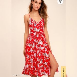 Lulus red floral midi dress